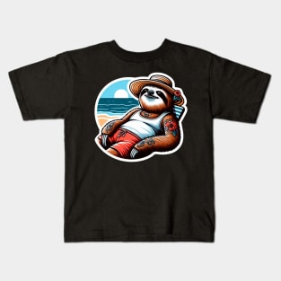 Sloth Relaxing By The Beach Kids T-Shirt
